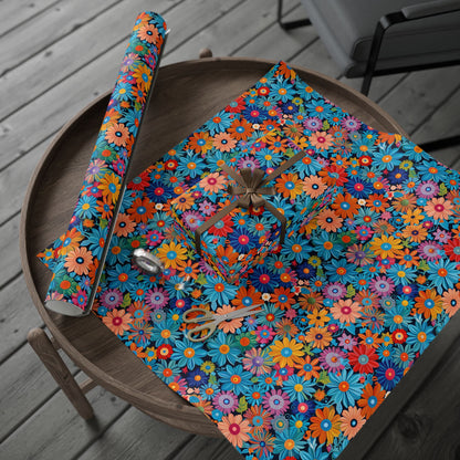Botanical Colorful Flowers Gift Wrap Roll for Birthday