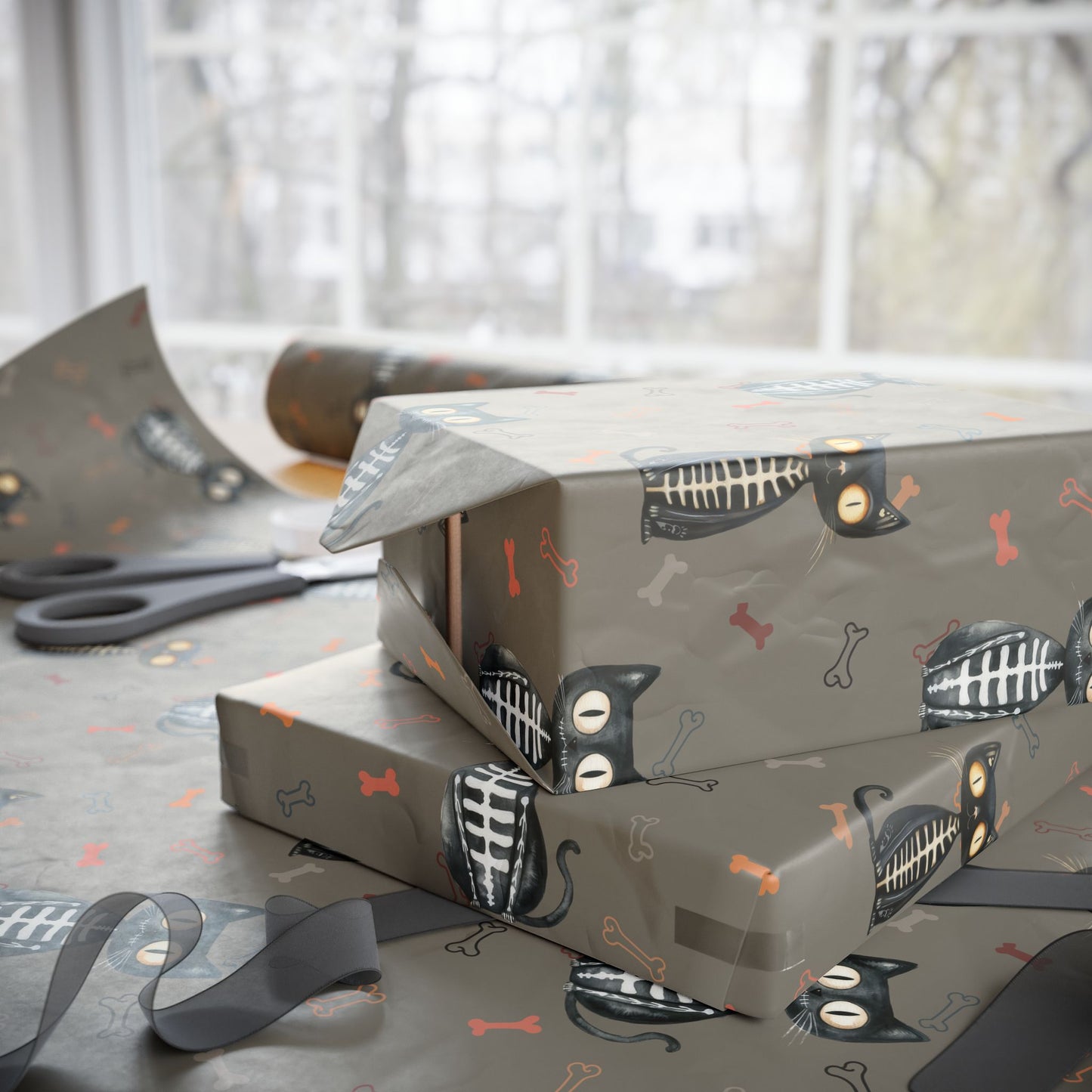 Bone to Be Wild – Skeleton Cat Halloween Wrapping Paper