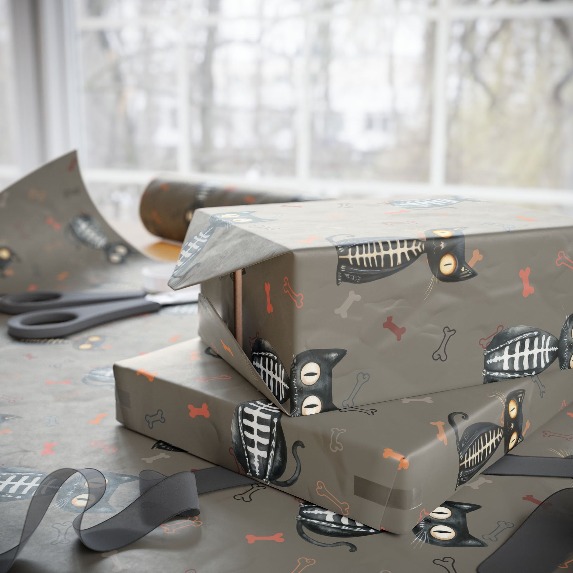 Bone to Be Wild – Skeleton Cat Halloween Wrapping Paper