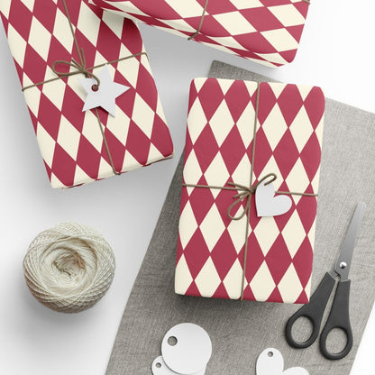 Crimson Harlequin Charm – Classic Diamond Wrapping Paper
