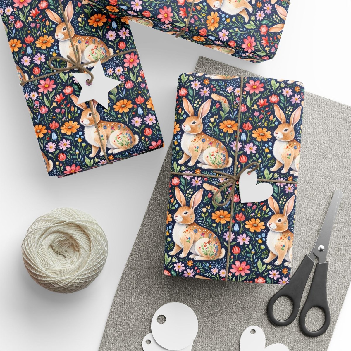 Whimsical Floral Bunny Wrapping Paper