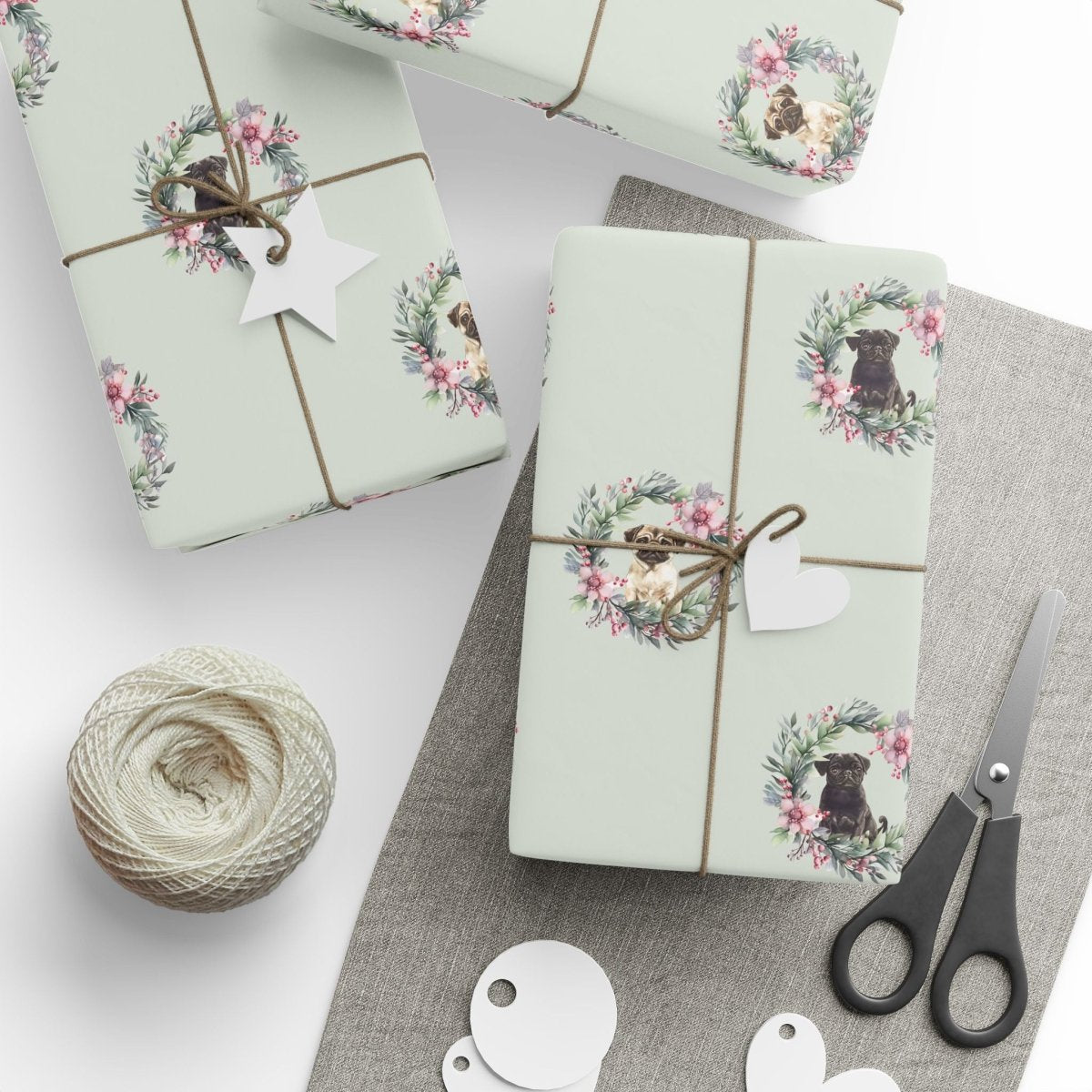 Pugs & Poinsettias – Holiday Pup Wrapping Paper
