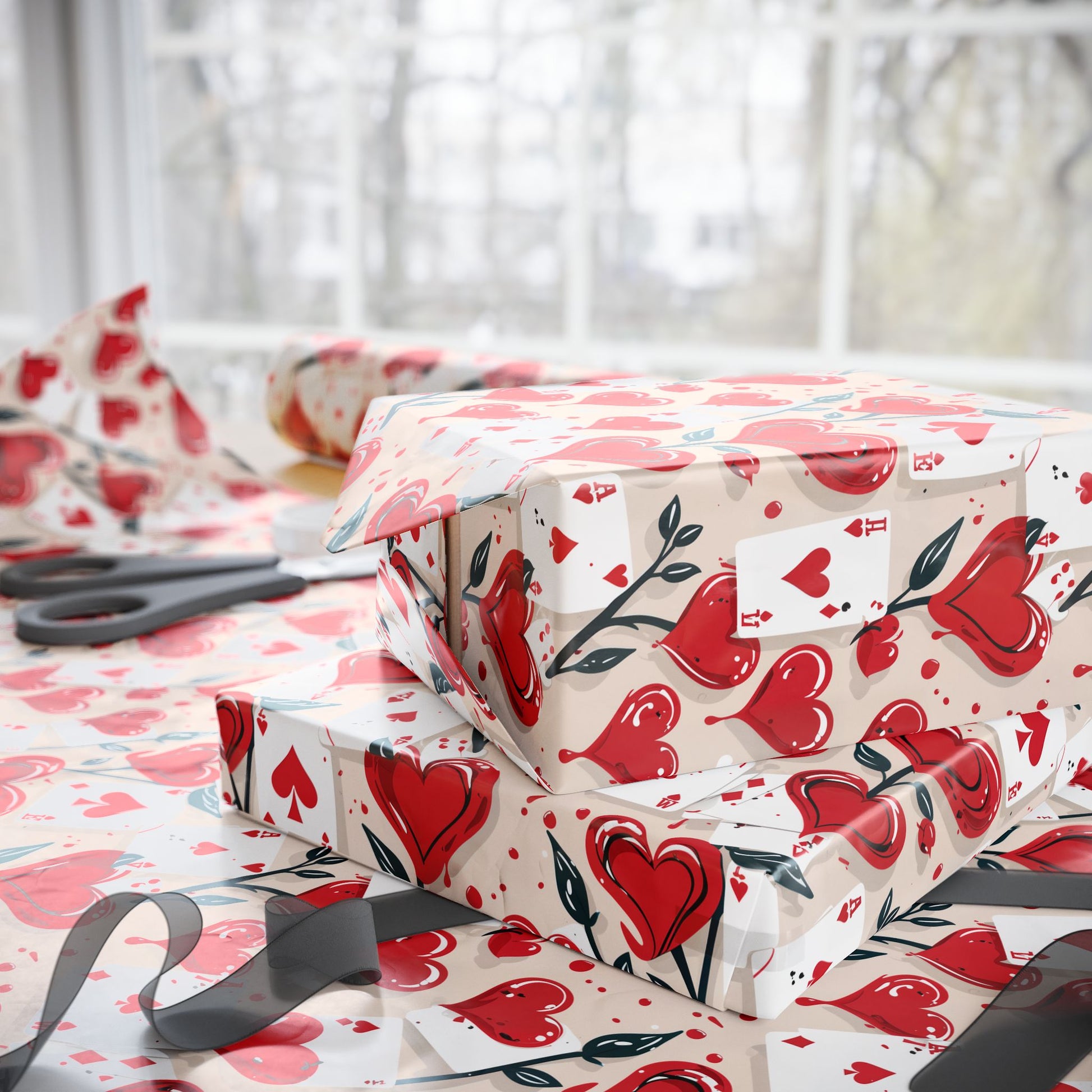 Queen of Hearts Playing Cards with Roses Being Painted Red