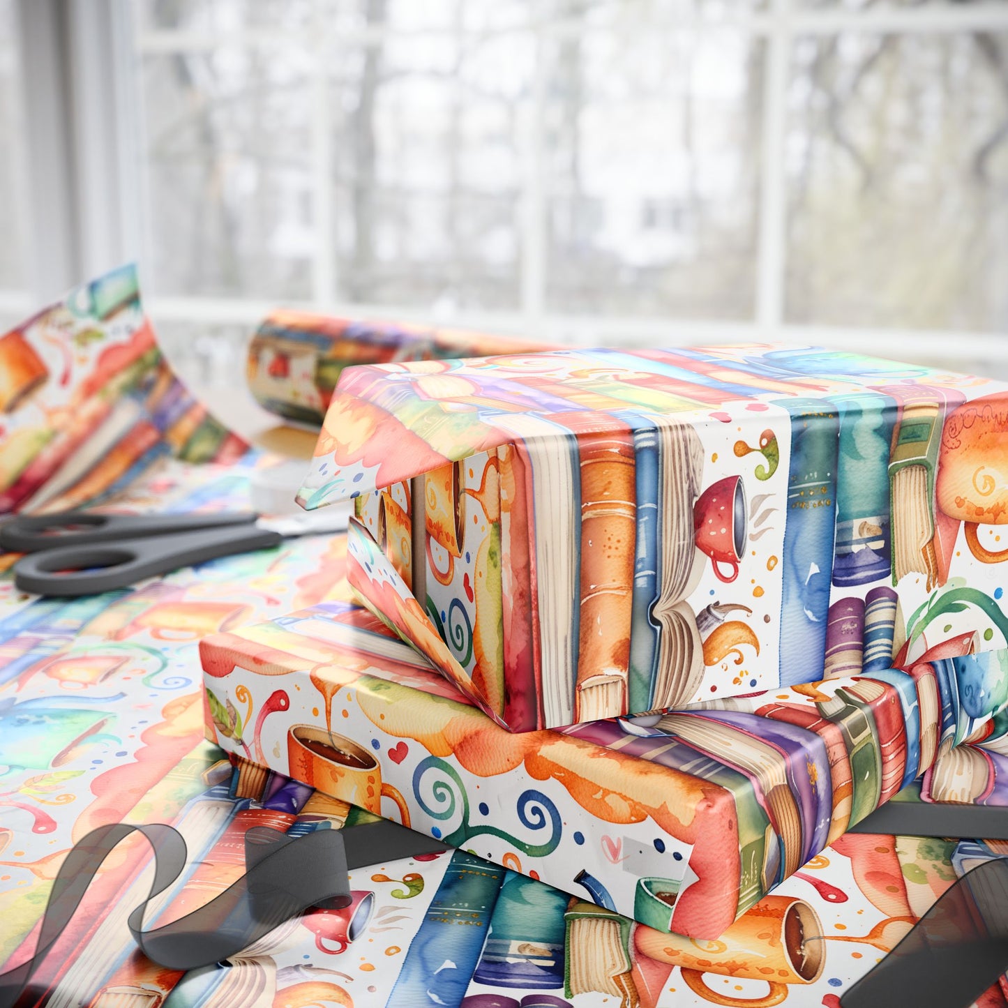 Book Lovers Orange Wrapping Paper
