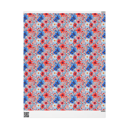 Red, White and Blue Floral Wrapping Paper