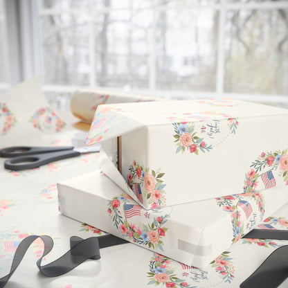 Floral American Flag Wrapping Paper for 4th of July