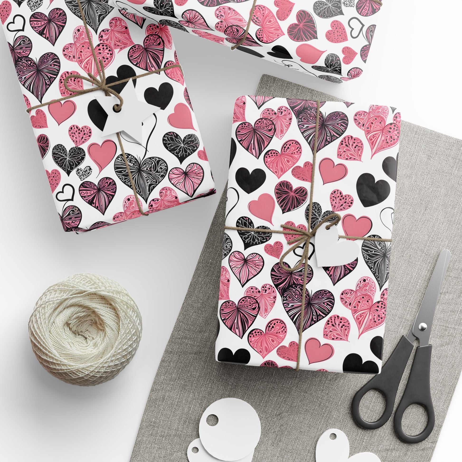 Pink & Black Heart Pattern Wrapping Paper