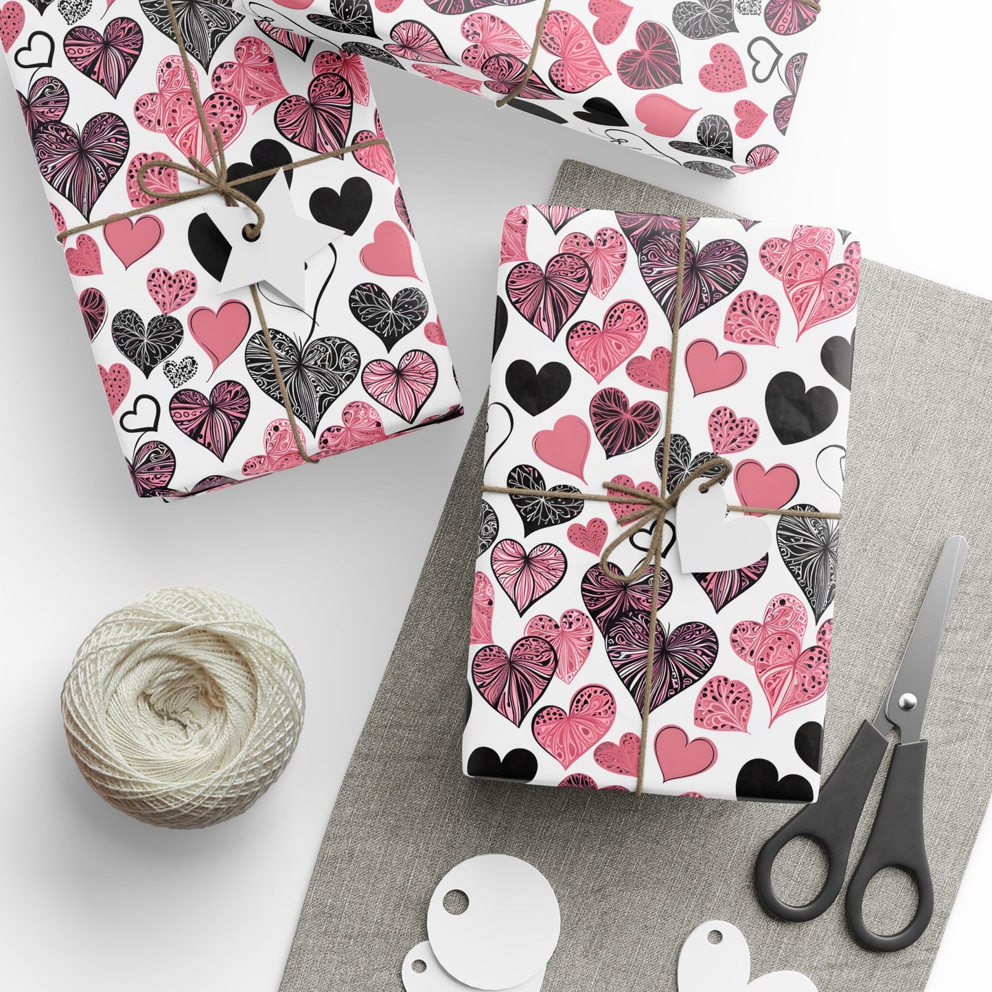 Pink & Black Heart Pattern Wrapping Paper
