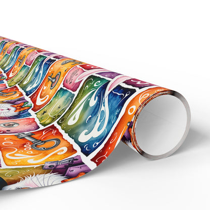 Alice in Wonderland Gift Wrap with Keys & Magic, Whimsical White Rabbit Wrapping Paper