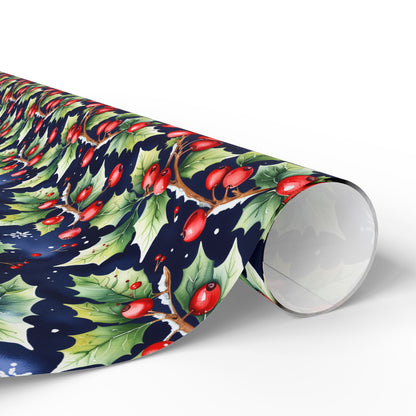Holly Jolly Luxe – Navy & Berry Botanical Wrapping Paper