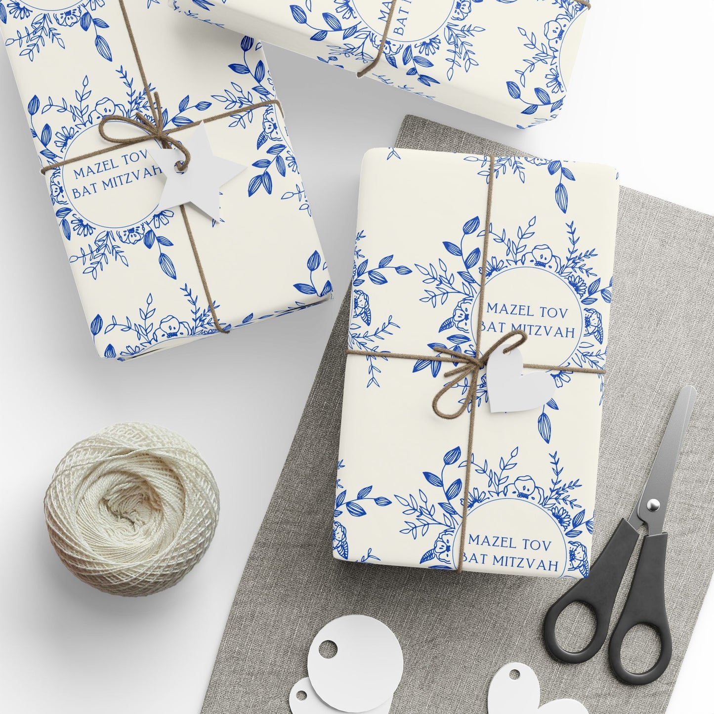 Elegant Floral Mazel Tov Bat Mitzvah Wrapping Paper