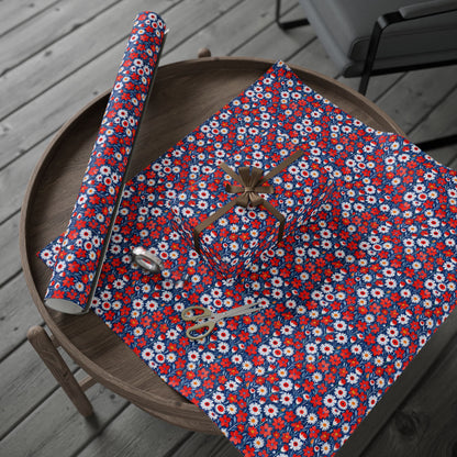 Vibrant Red, Blue and White Floral Wrapping Paper