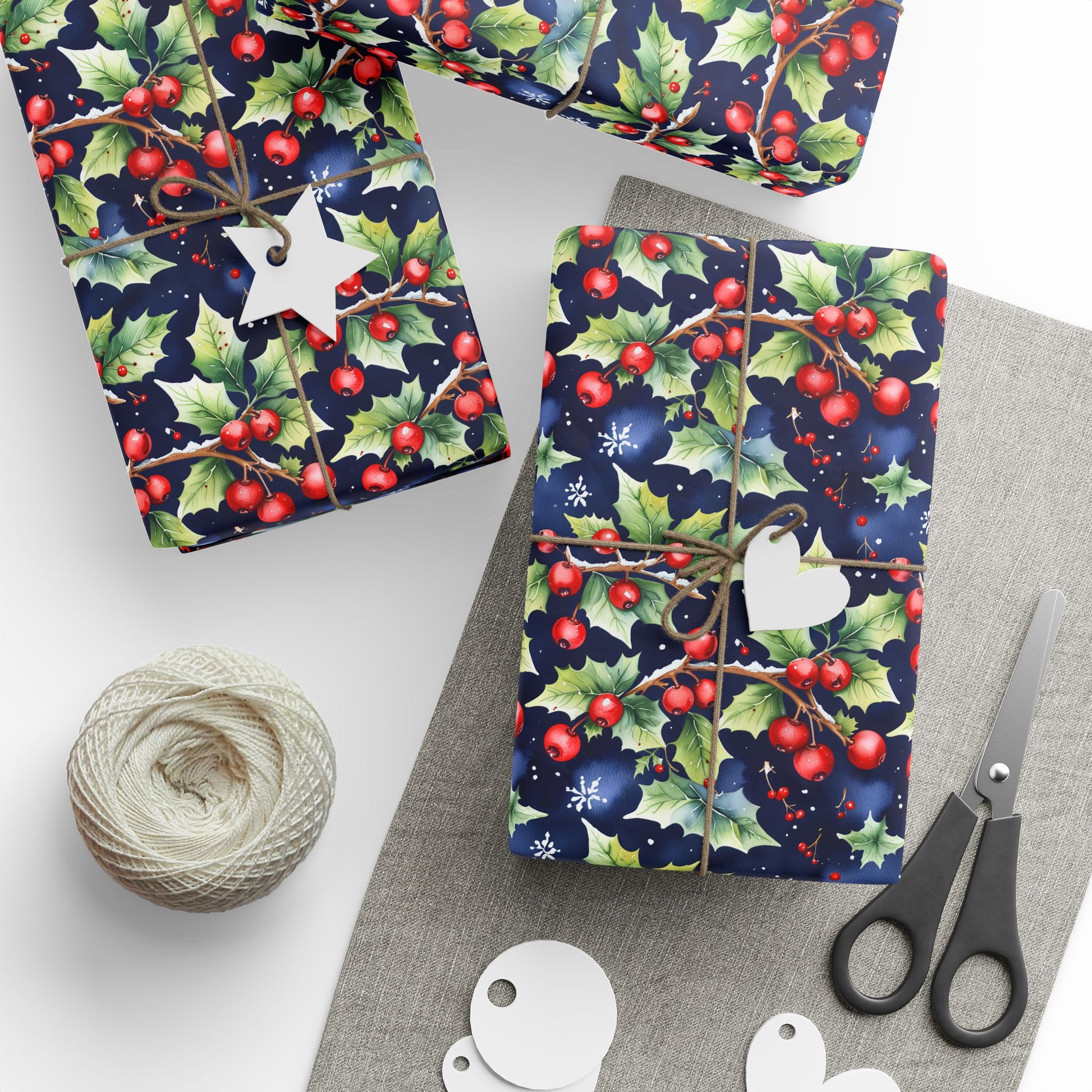 Holly Jolly Luxe – Navy & Berry Botanical Wrapping Paper