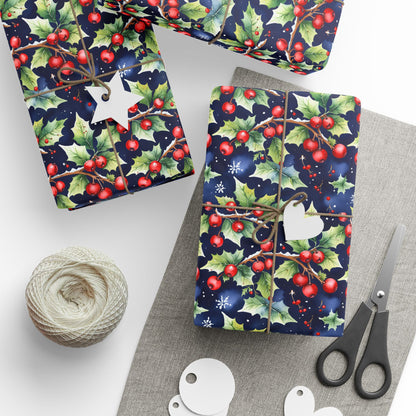Holly Jolly Luxe – Navy & Berry Botanical Wrapping Paper