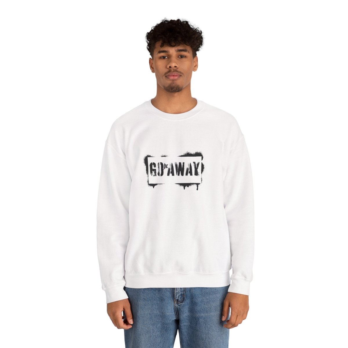 Crewneck Sweatshirt - 'Go Away' Stencil Graphic Cozy Pullover