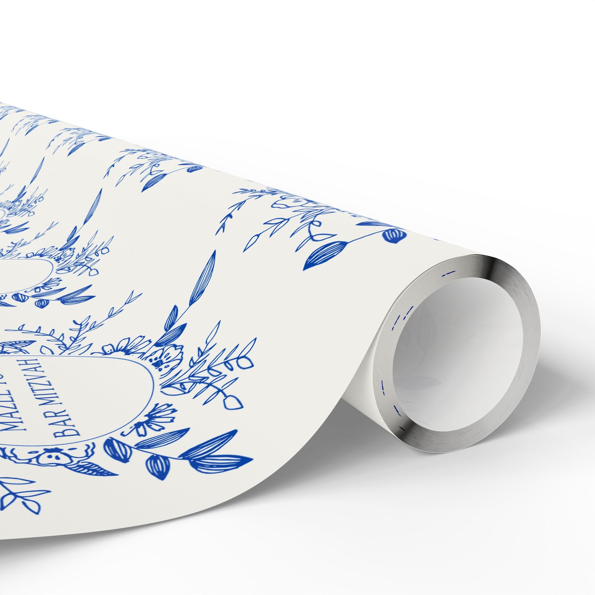 Mazel Tov Bar Mitzvah Blue Floral Gift Wrap