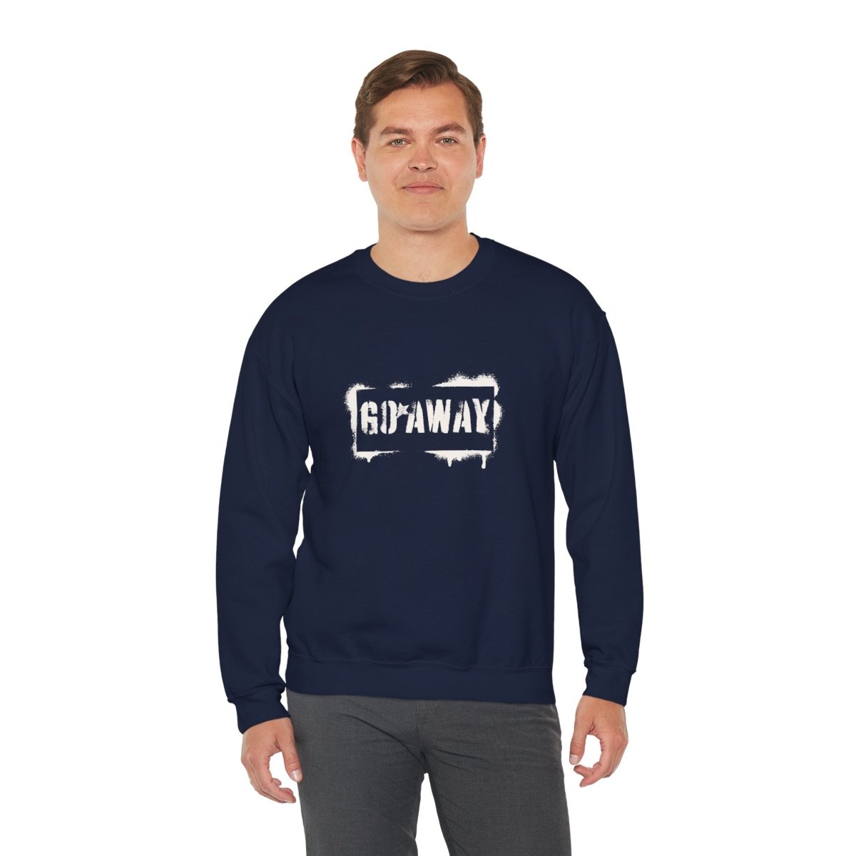 Crewneck Sweatshirt - 'Go Away' Stencil Graphic Cozy Pullover