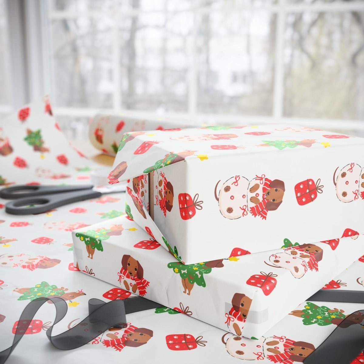 Tree Rex & Snow Pup – Holiday Dachshund Wrapping Paper