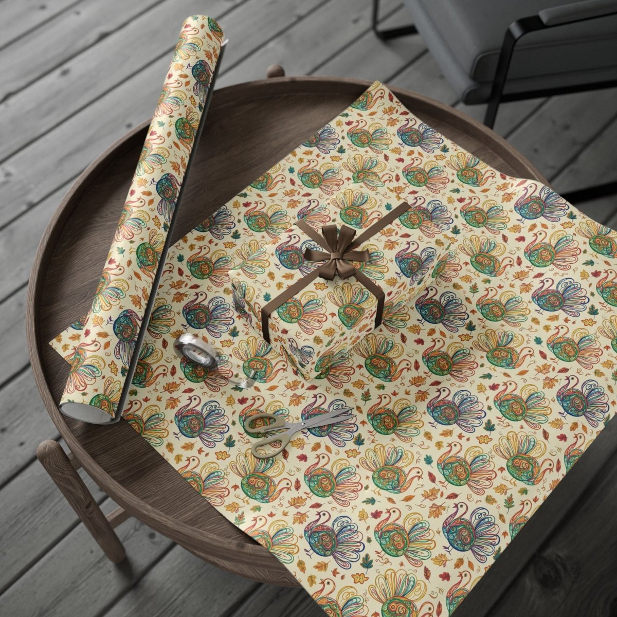 Gobble Glow & Autumn Swirls – Whimsical Turkey Wrapping Paper