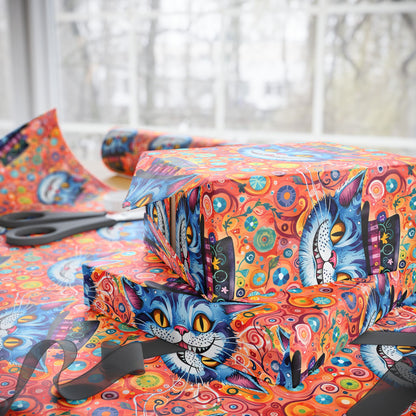 Vibrant Orange Cheshire Cat Gift Wrapping Paper