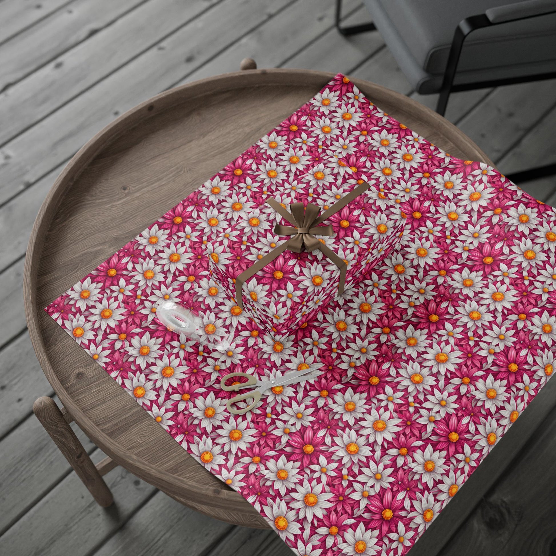 Pink & White Daisy Floral Gift Wrap Paper