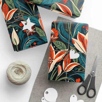 Orange Green Blue Botanical Floral Wrap for Presents
