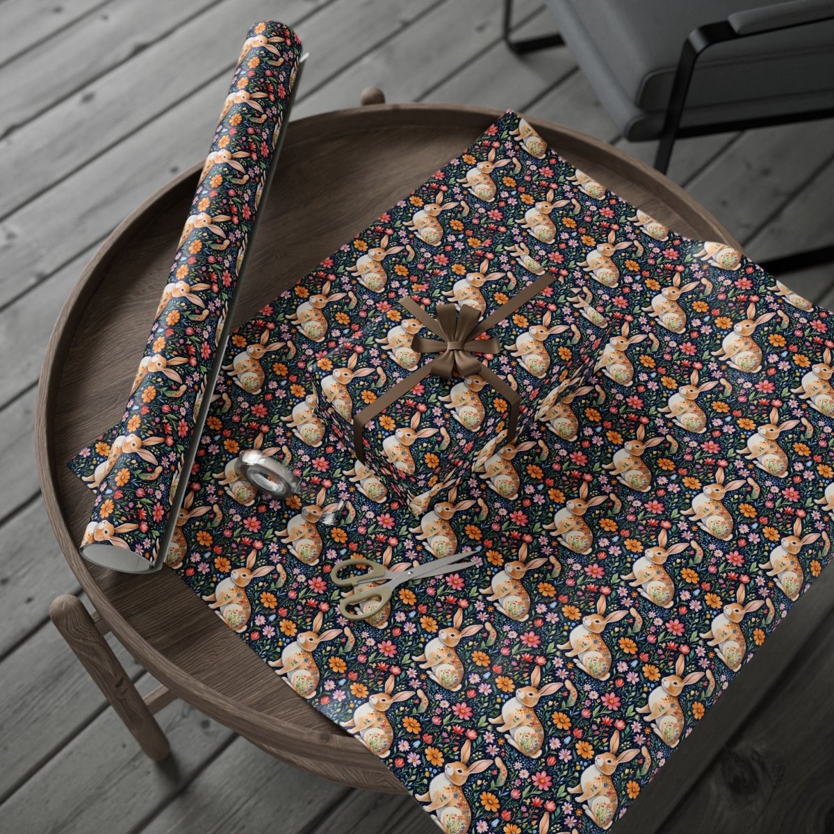 Whimsical Floral Bunny Wrapping Paper