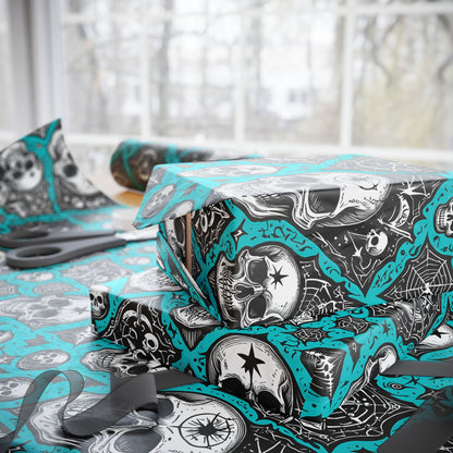 Blue Gothic Skull Wrapping Paper
