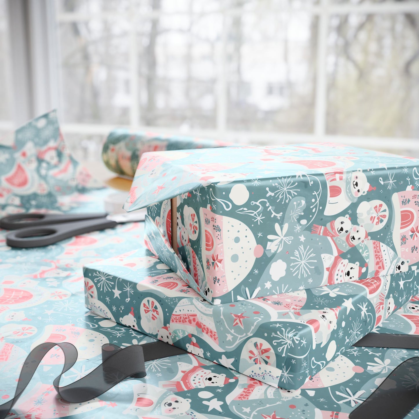 Icy Paws & Peppermint Igloos – Arctic Wonderland Wrapping Paper