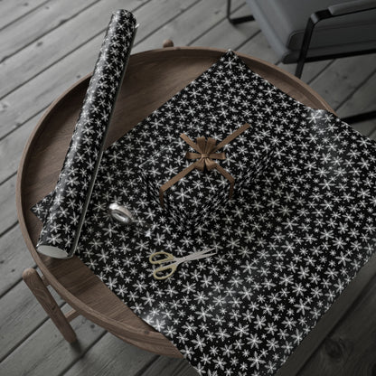 Midnight Flurries – Black & White Snowflake Wrapping Paper