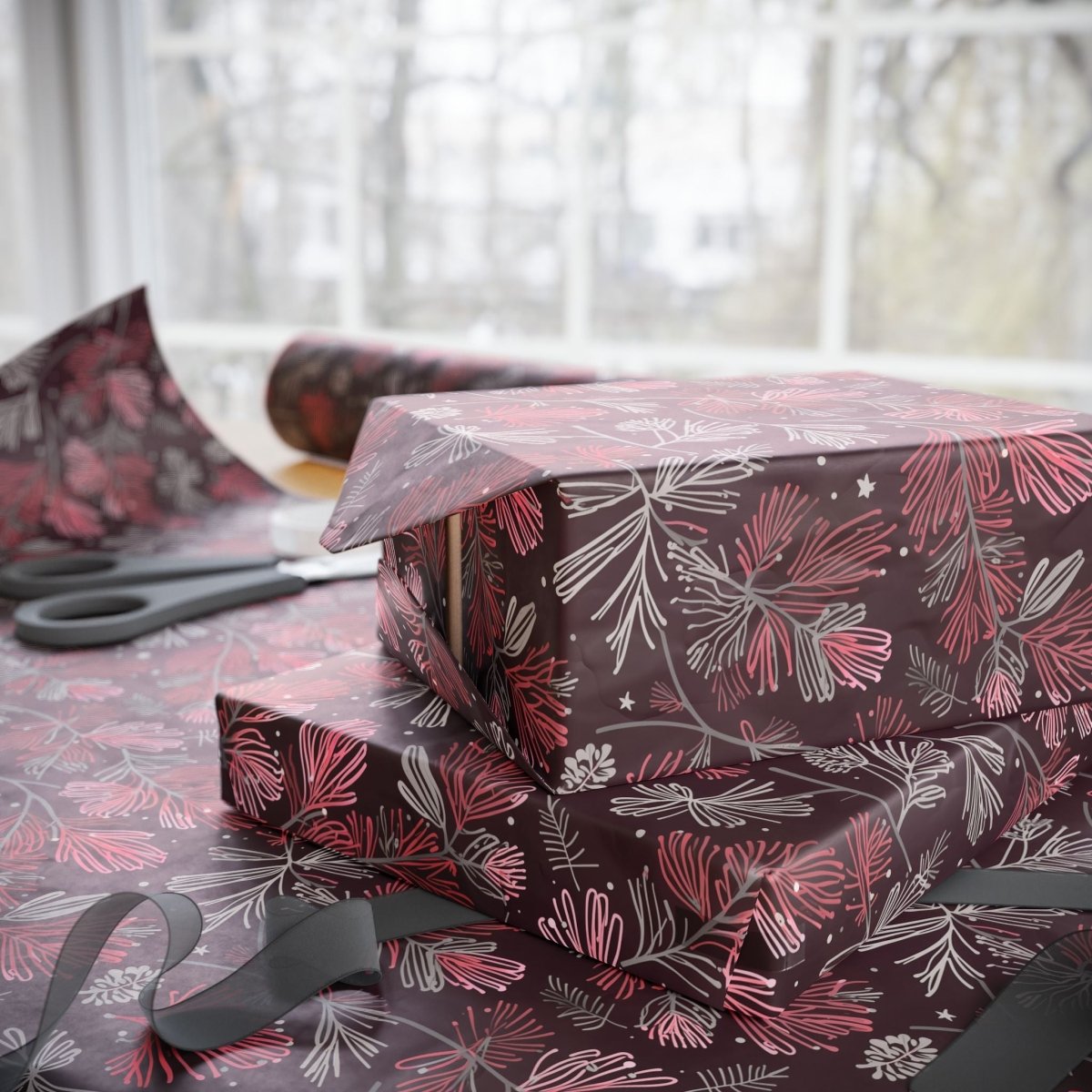 Blush & Boughs – Pink Pine Holiday Wrapping Paper