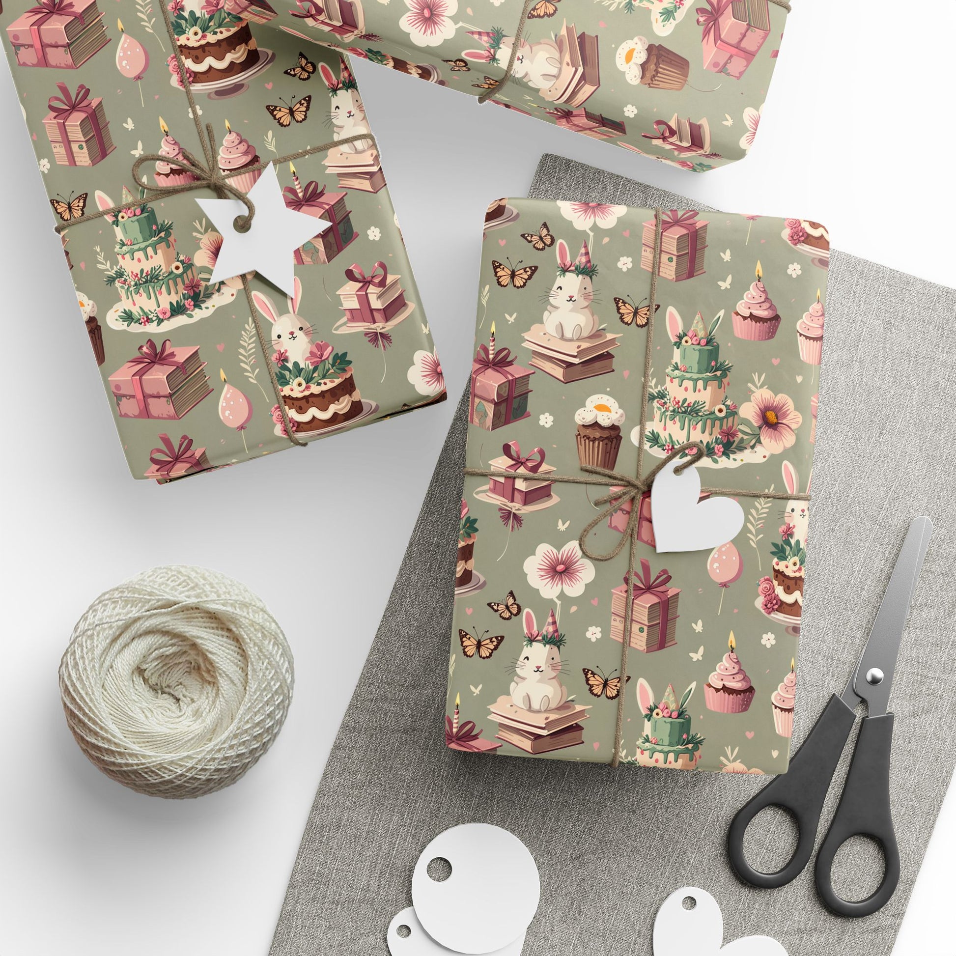 Festive Bunny & Cake Wrapping Paper Roll