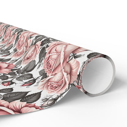 Rose Whispers – Soft Floral Gift Wrap in Pink & Grey