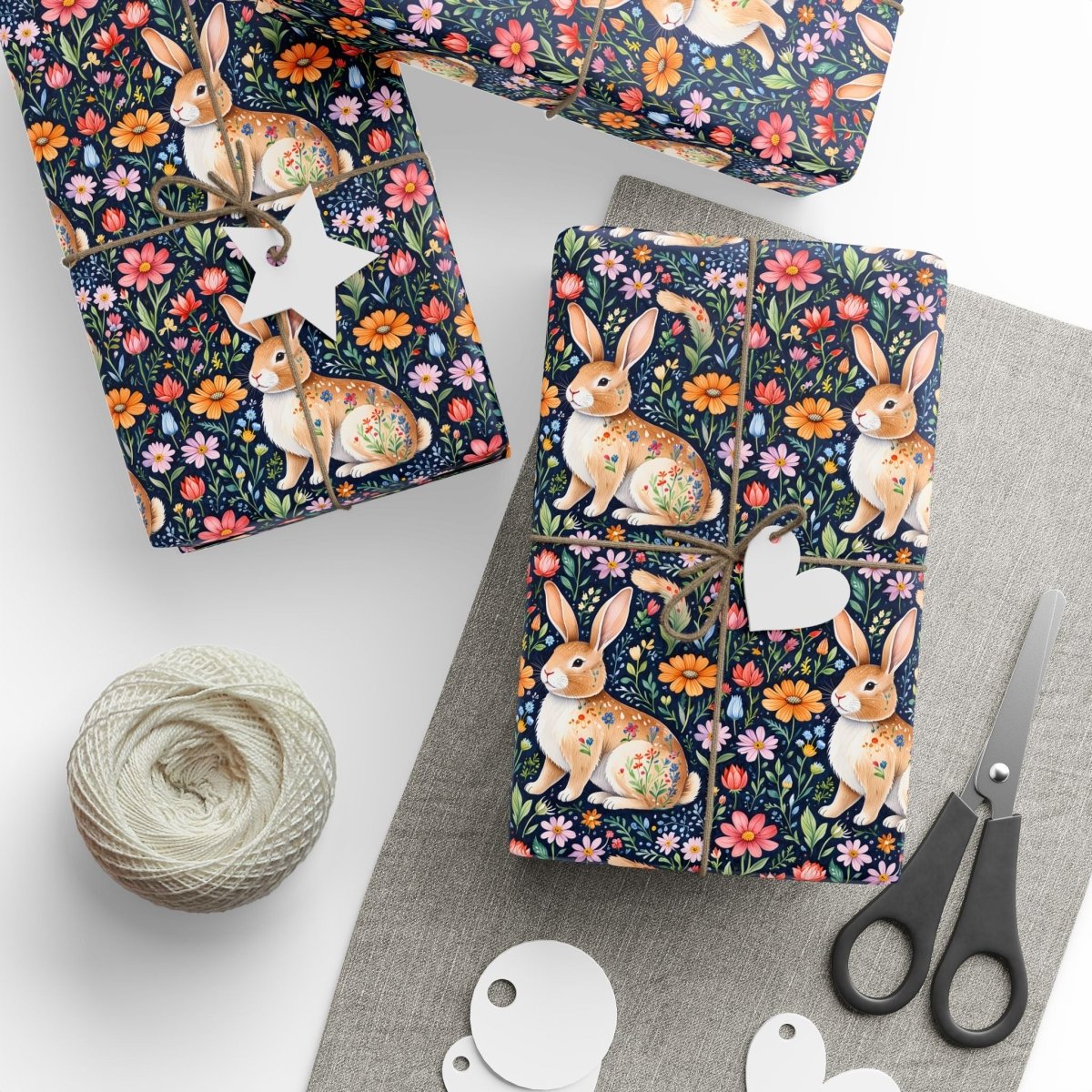 Whimsical Floral Bunny Wrapping Paper