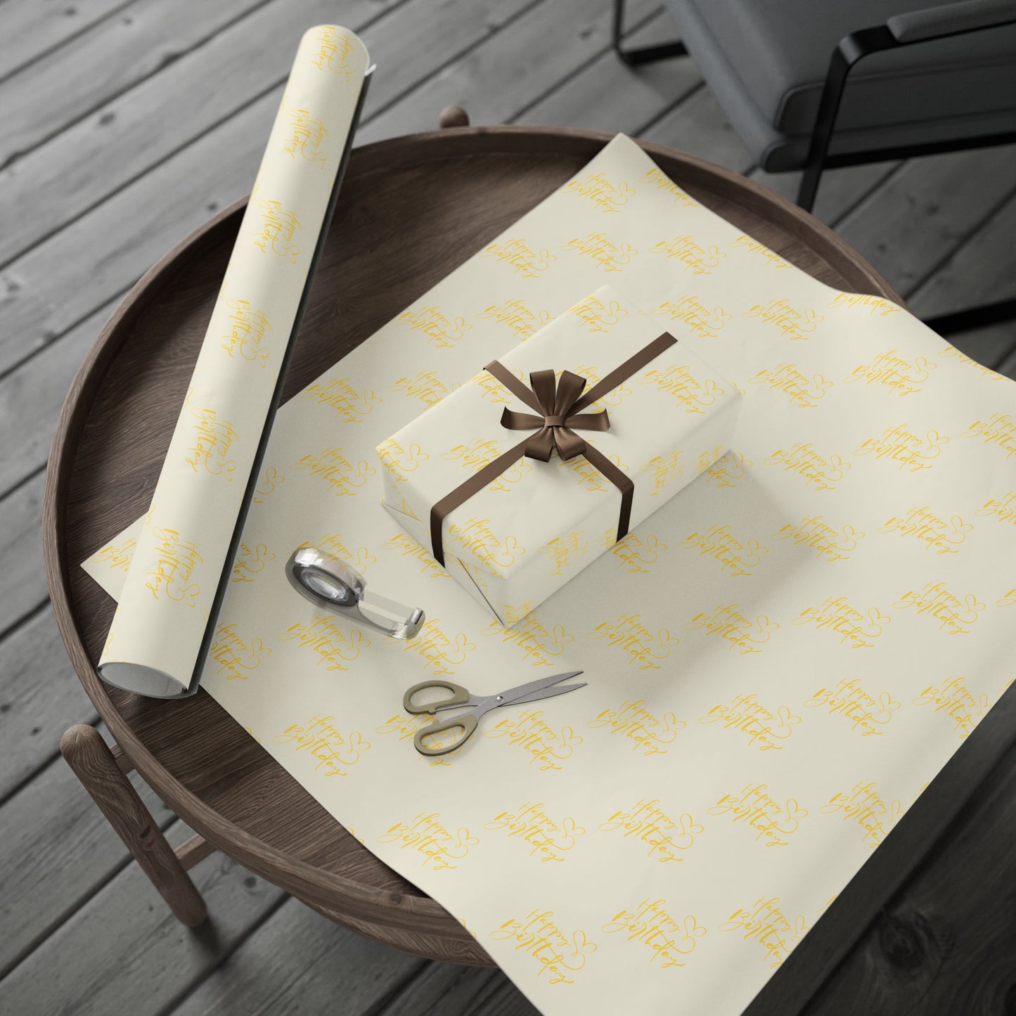 Elegant Yellow Happy Birthday Wrapping Paper