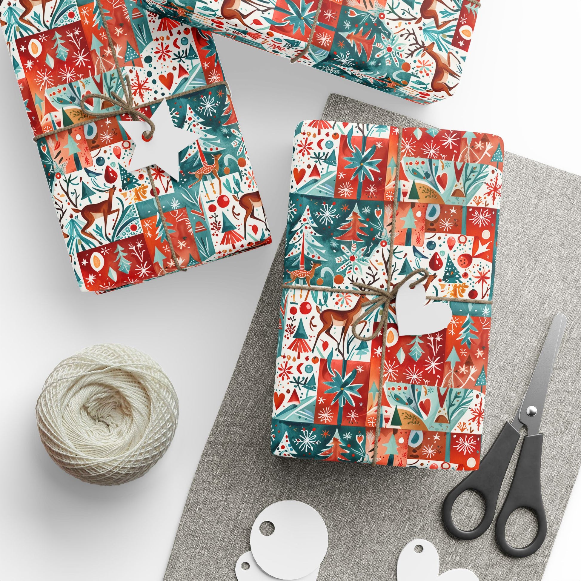 Patch Me If You Sleigh – Abstract Holiday Reindeer Wrapping Paper