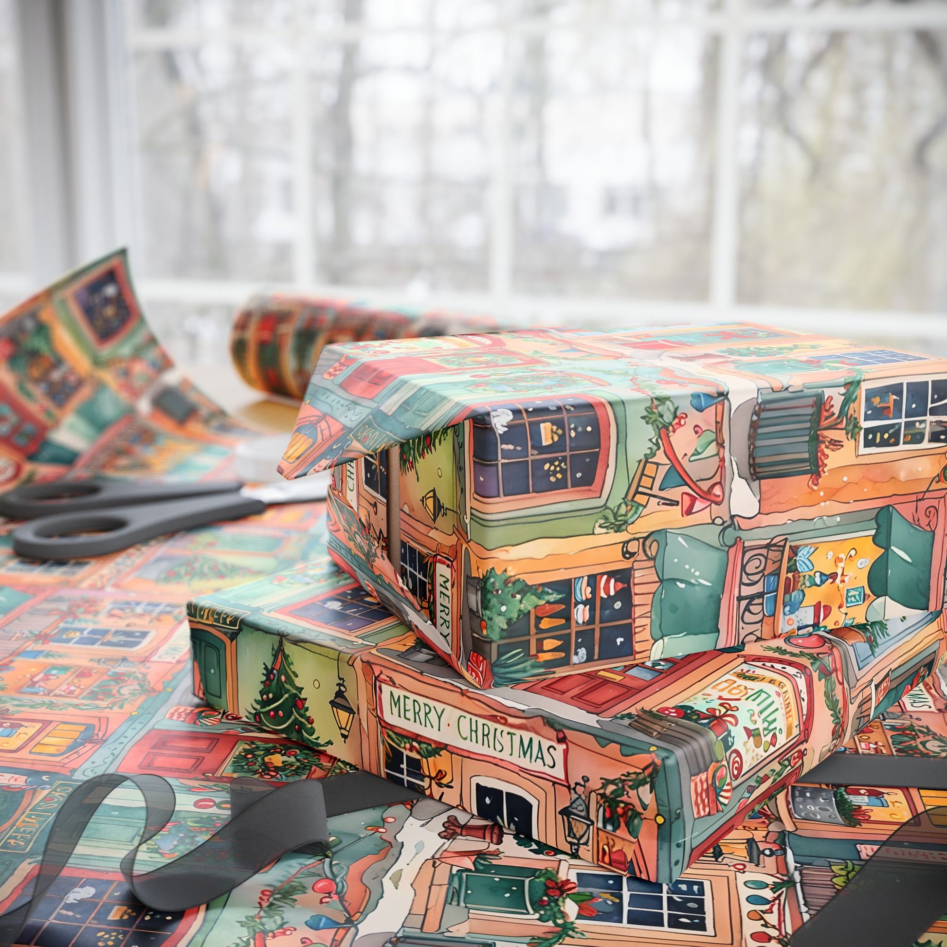 Festive Village Frenzy – Christmas Town Wrapping Paper