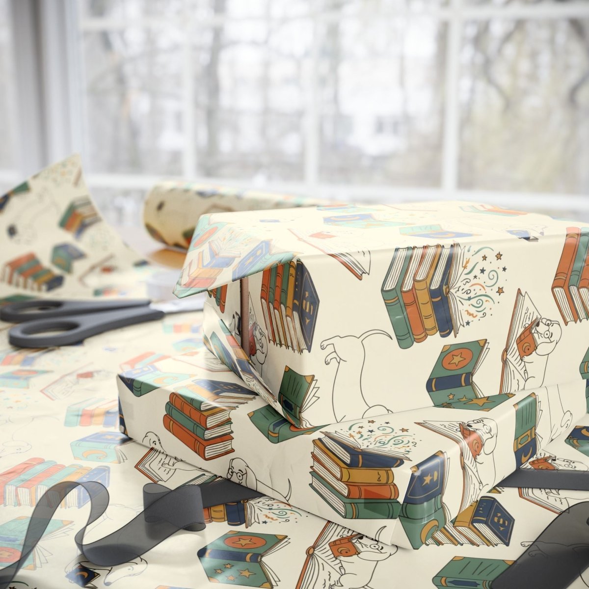 Novel Tails & Cozy Curls — Bookworm Dachshund Wrapping Paper