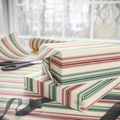 Festive Red & Green Striped Wrapping Paper
