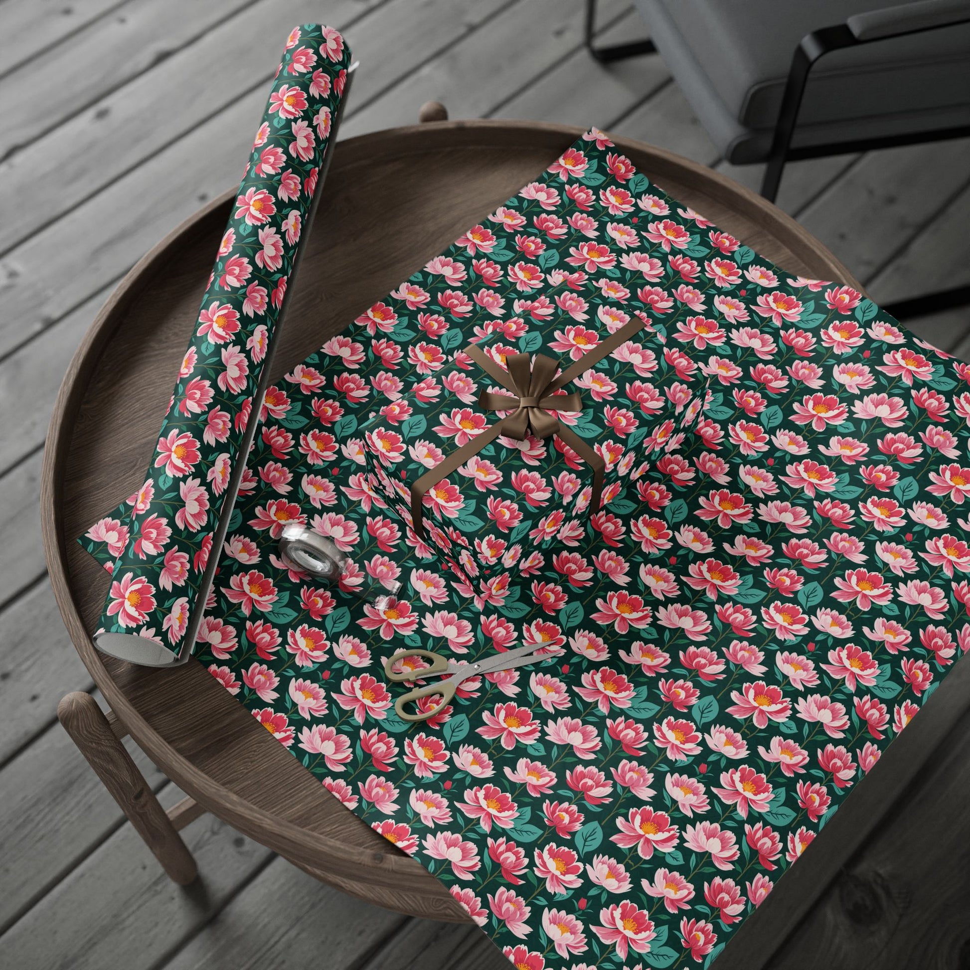 Pink & Green Floral Gift Wrapping Paper