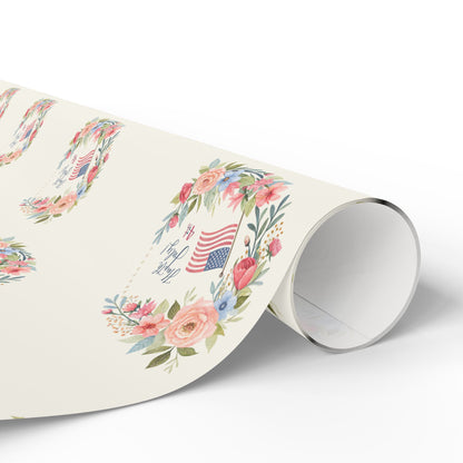 Floral American Flag Wrapping Paper for 4th of July