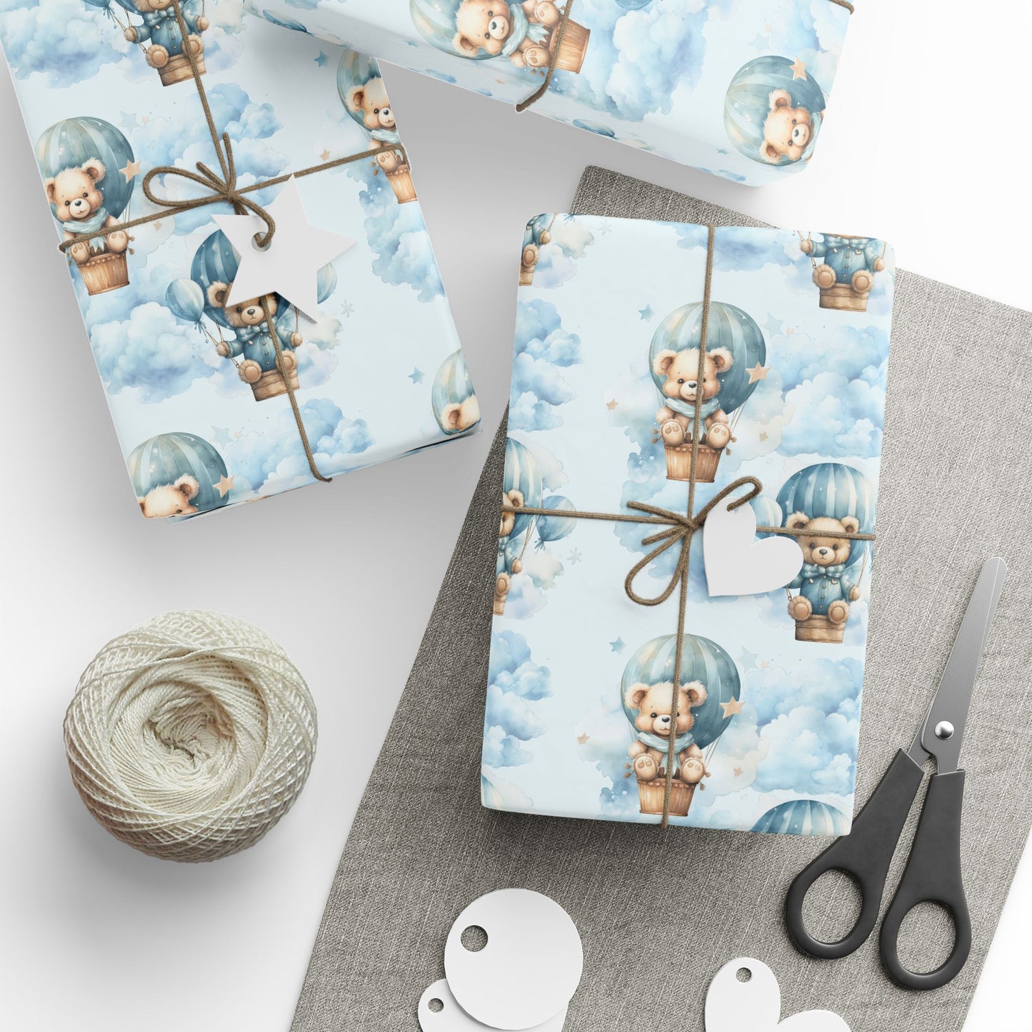 Bears in Blue Hotair Balloons Design