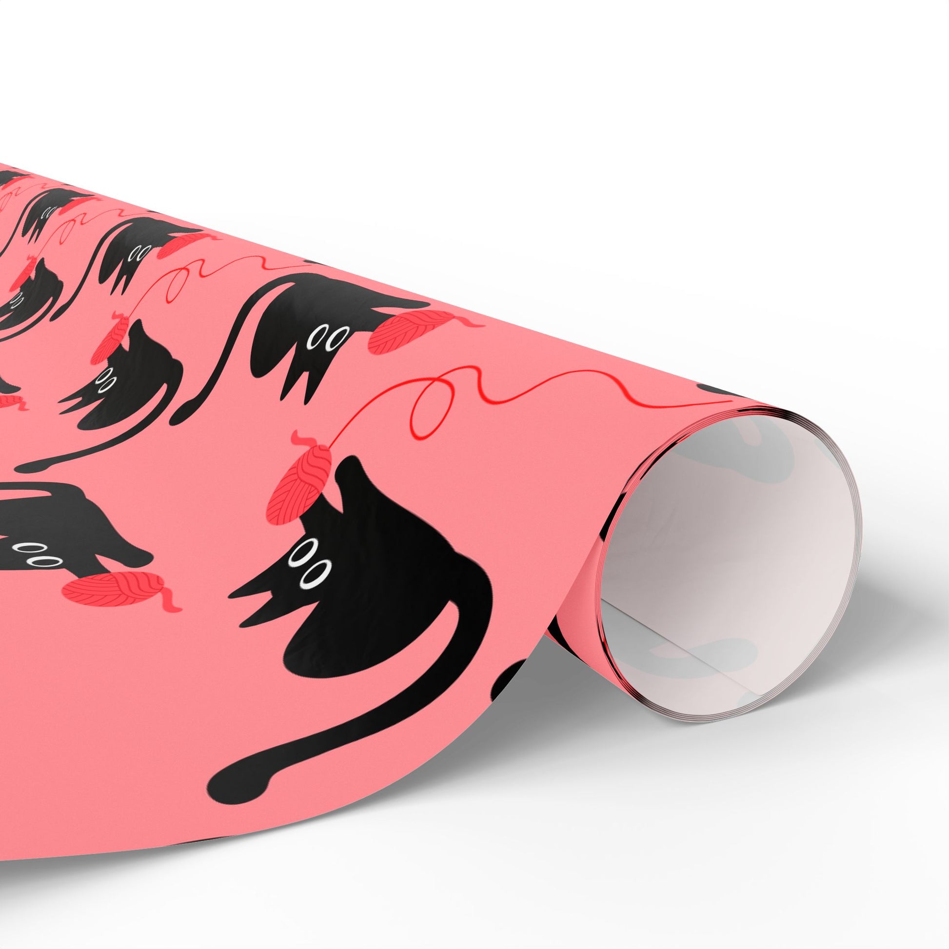 Pink Cat Wrapping Paper – Playful Black Kitty Design for Every Occasion