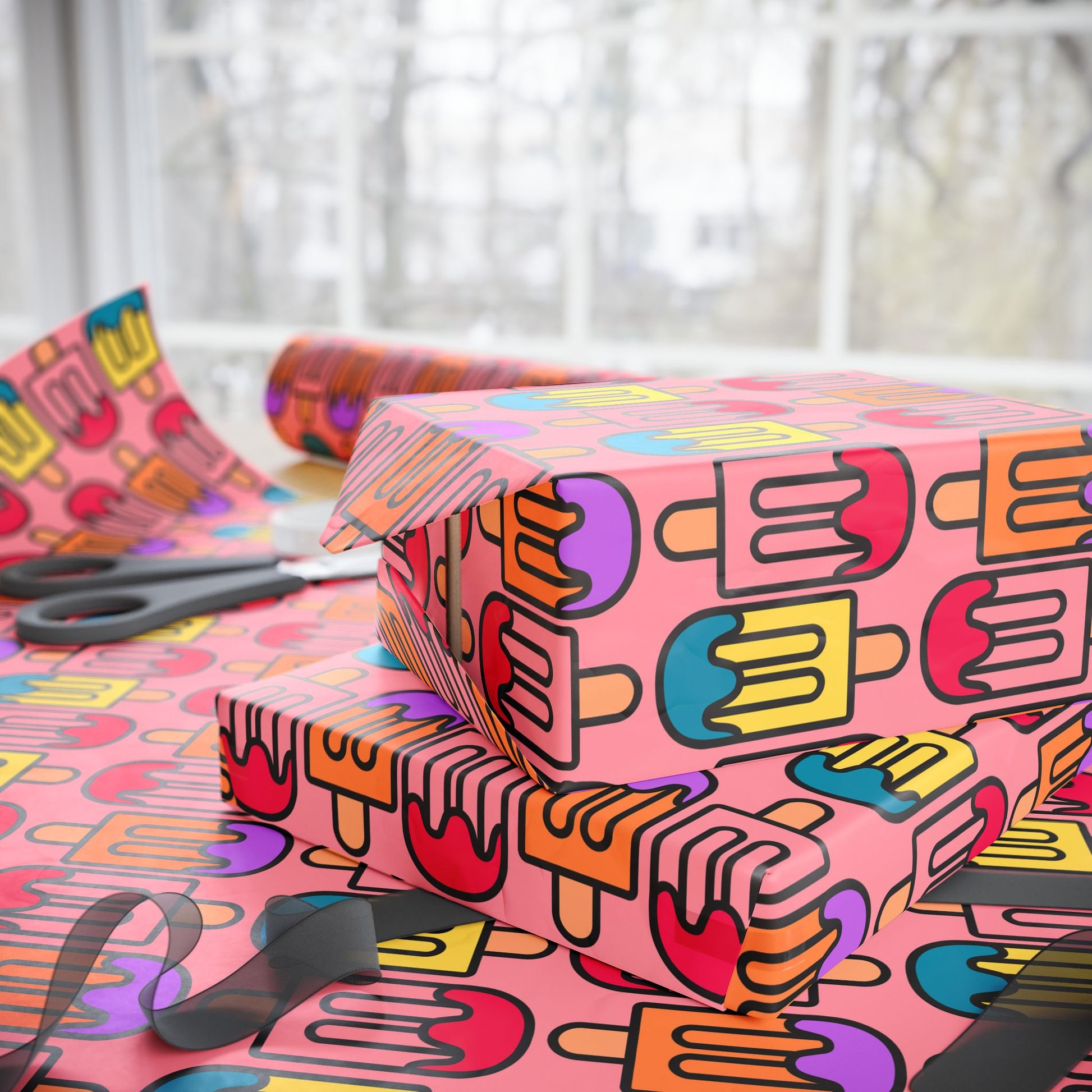 Colorful Pink Ice Cream Wrapping Paper
