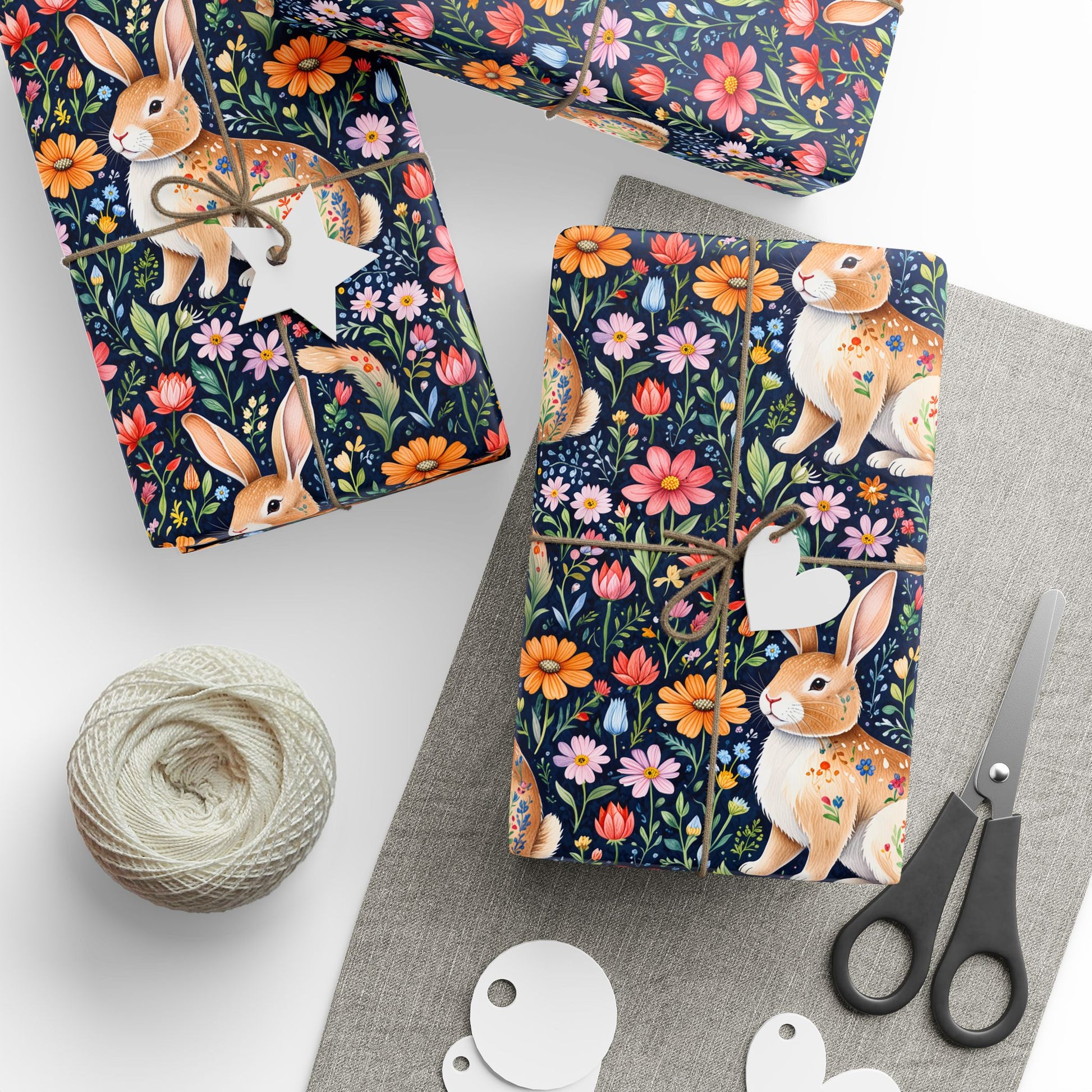 Whimsical Floral Bunny Wrapping Paper