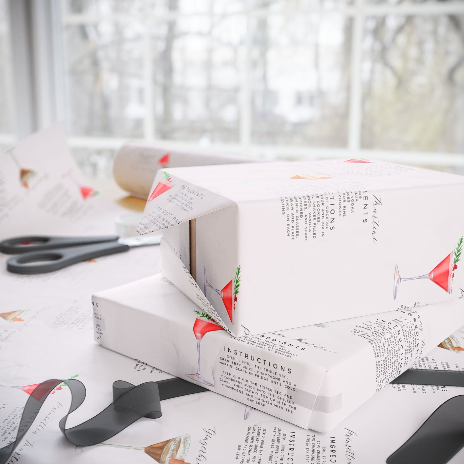 Tipsy Tinsel & Toasty Tid­ings - Cocktail Recipe - Print Wrapping Paper
