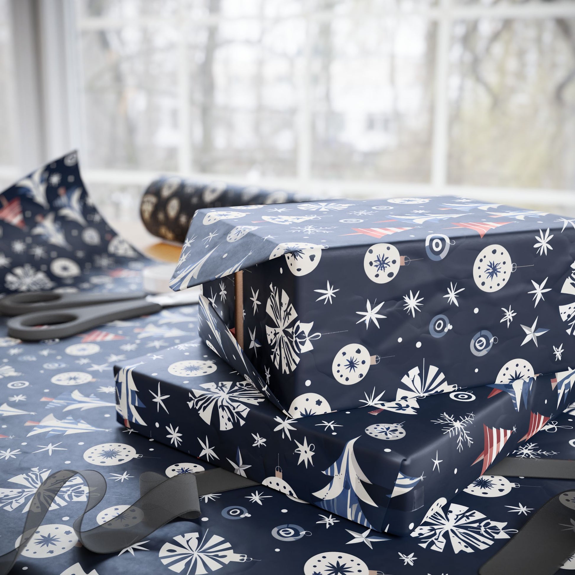Stylish Navy Christmas Gift Wrap