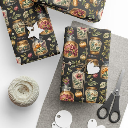 Wrapping Papers - Chic Apothecary Floral Vintage Glass Jar Pattern