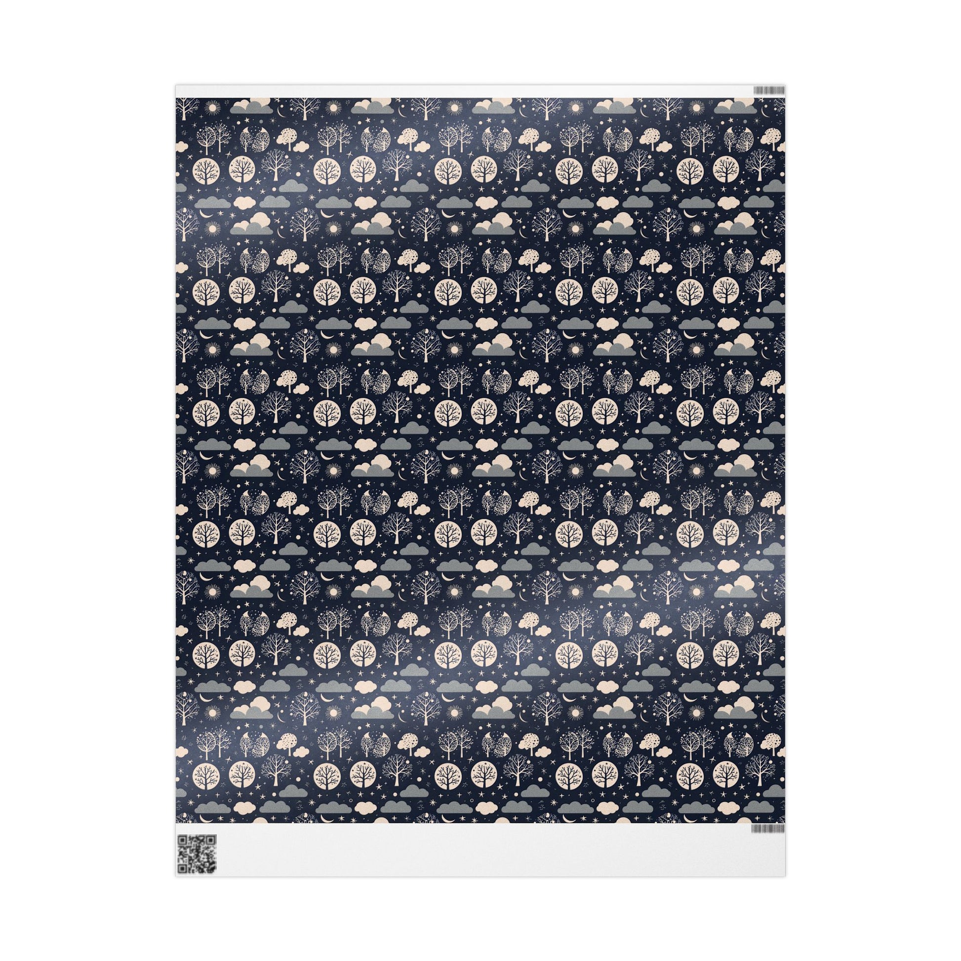 Wrapping Paper - Abstract Moon Stars and Trees in Black and Beige