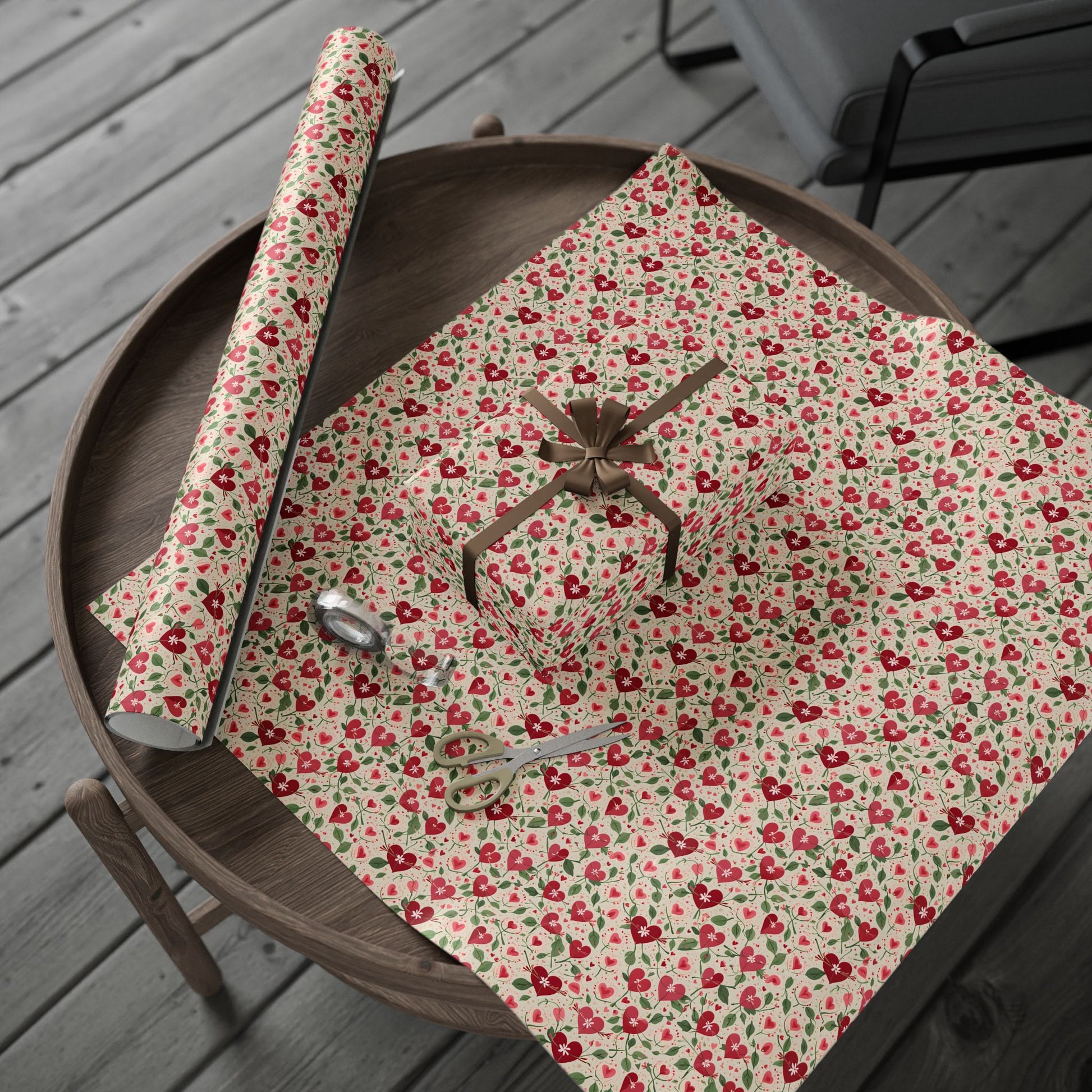 Orange Floral & Heart Wrapping Paper